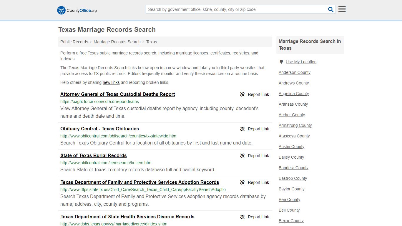 Texas Marriage Records Search - County Office